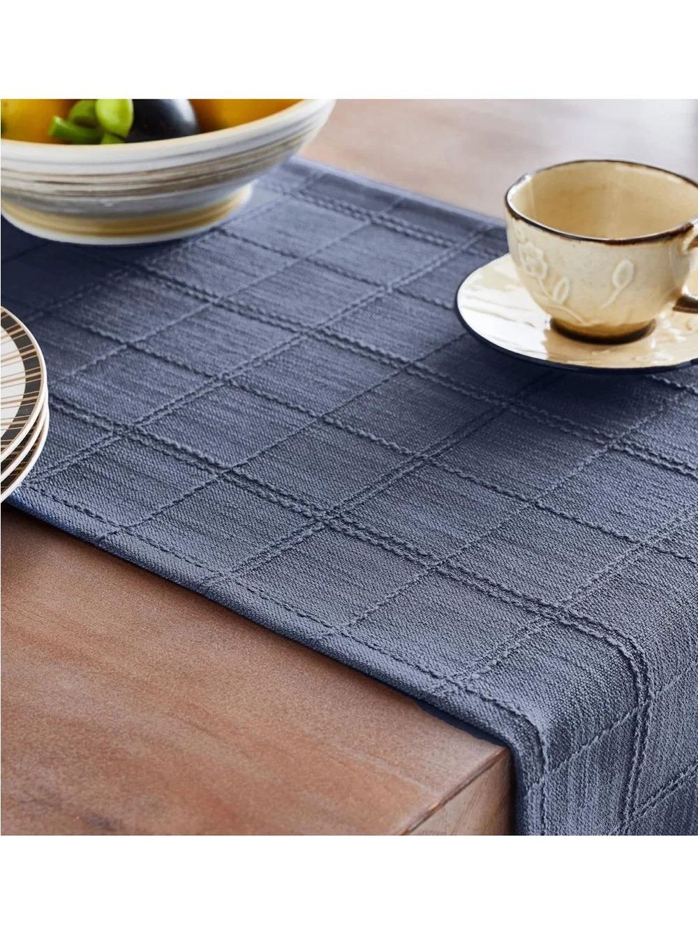 NEW ZeeMart Linen Blend Farmhouse Table Runner. Raised Grid Design Woven Texture